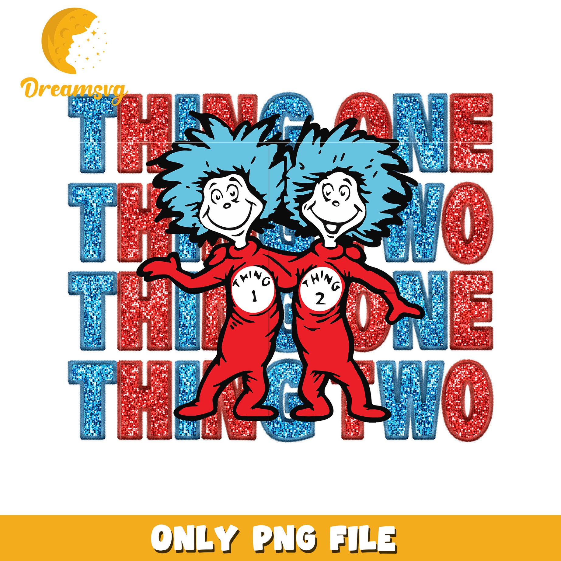 Glitter thing one thing two png, dr seuss png, cartoon characters png
