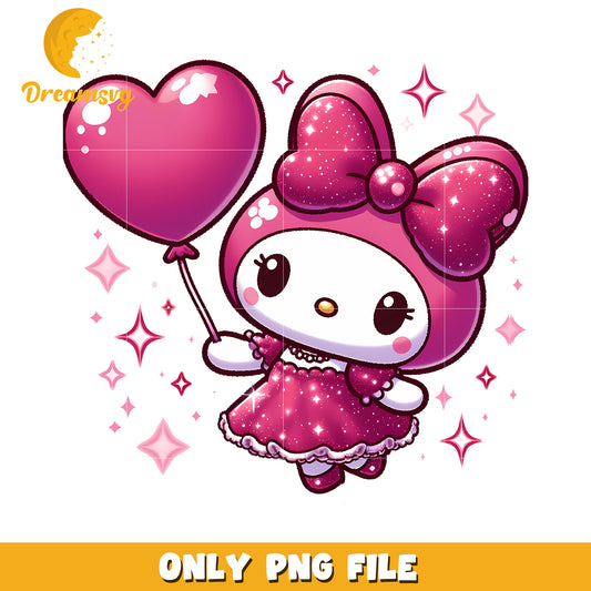 Glittery My Melody PNG Heart Balloon Design