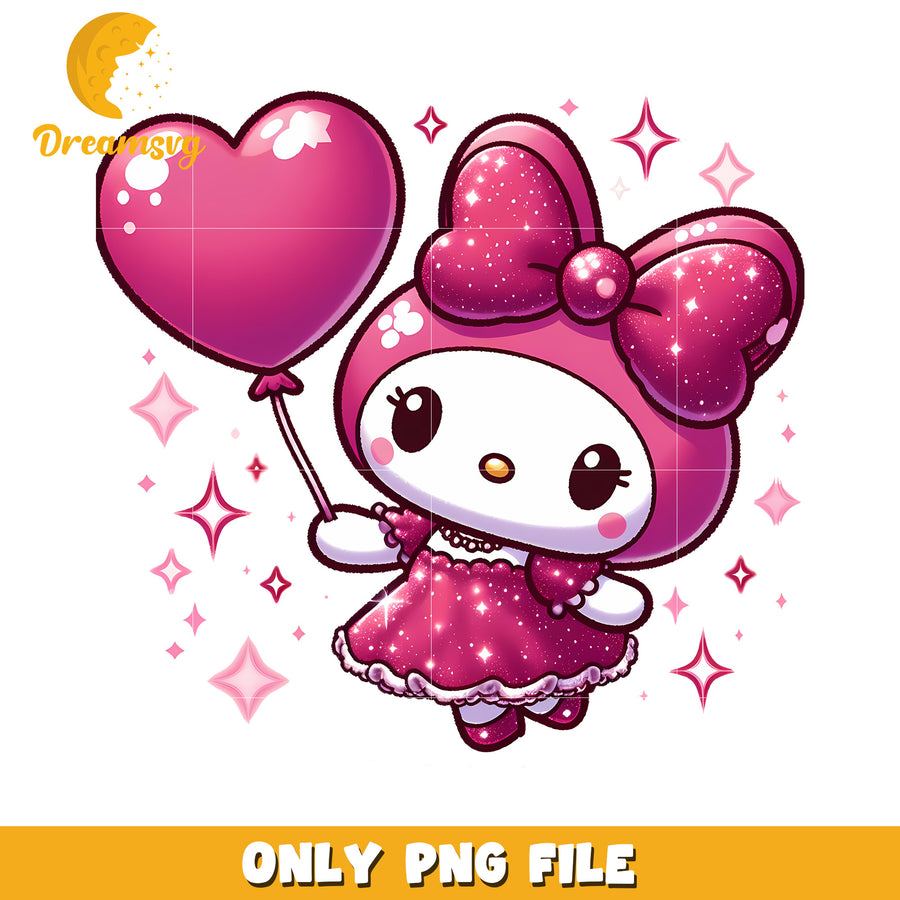 Glittery My Melody PNG Heart Balloon Design
