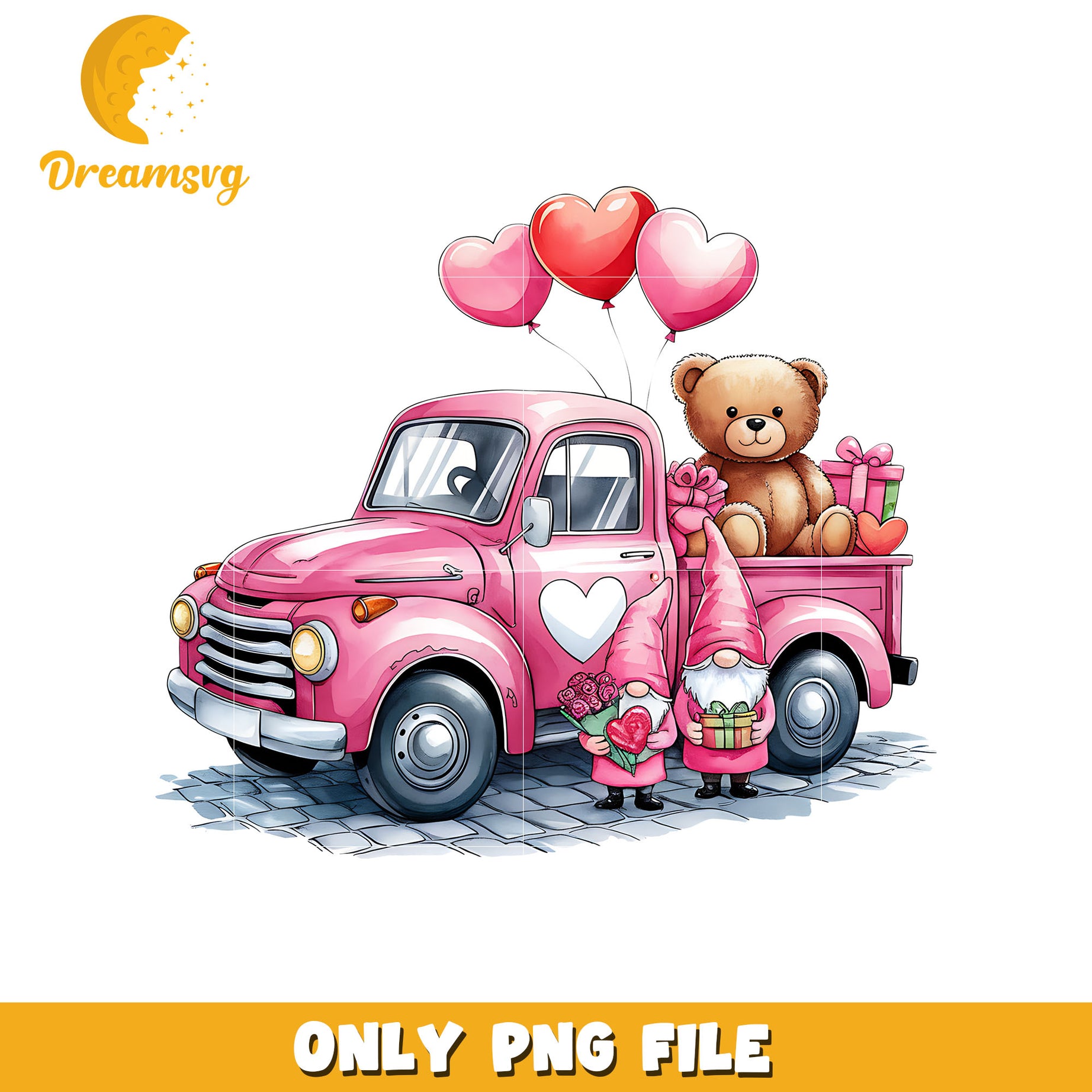 Gnome and truck valentine png, gnome png, valentine png