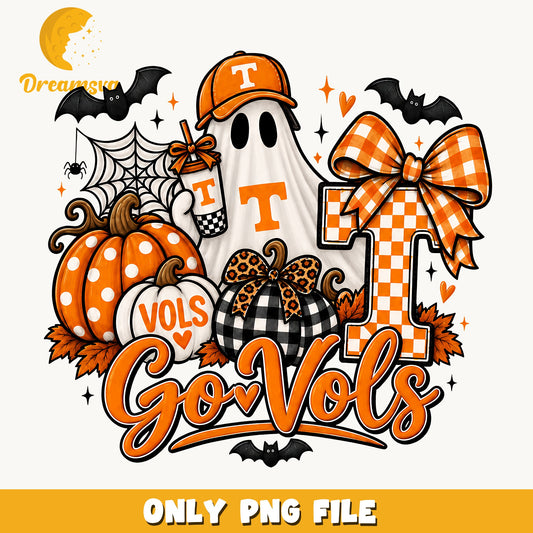 Go Vols Tennessee Volunteers Clipart, Orange Ghost Plaid Pumpkin