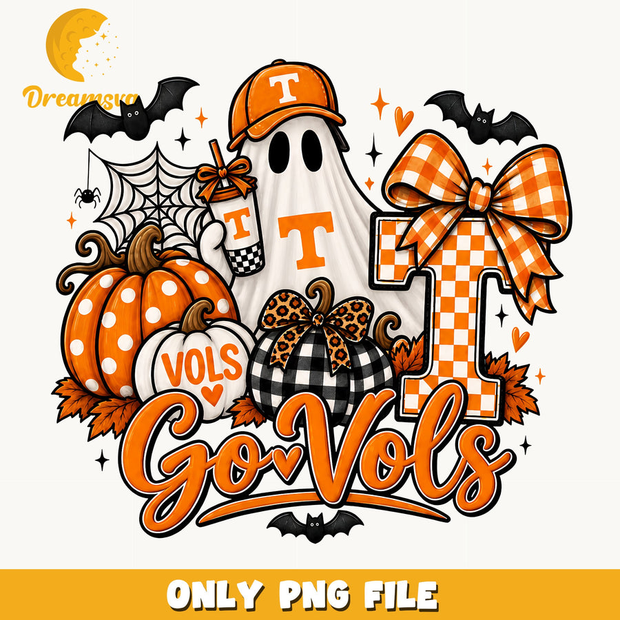 Go Vols Tennessee Volunteers Clipart, Orange Ghost Plaid Pumpkin
