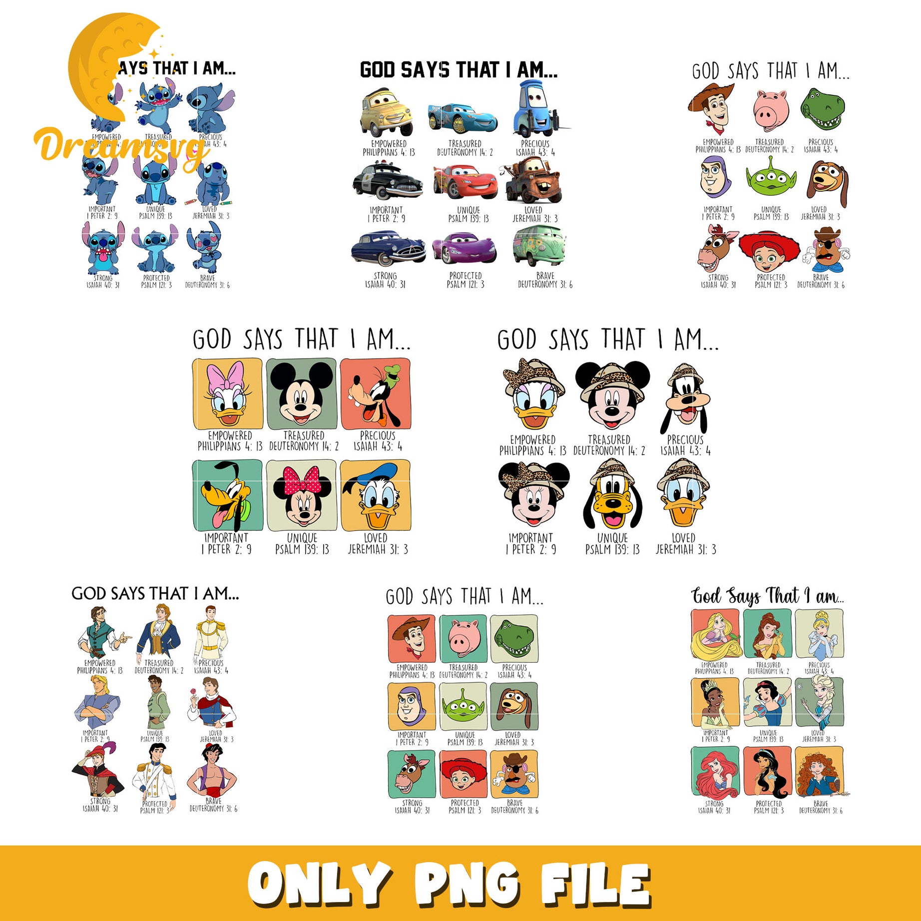 God says that I am bundle png, disney cartoon characters png