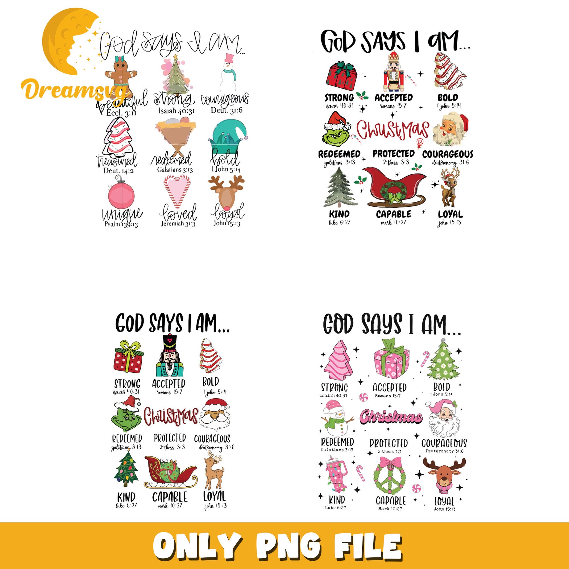 God says i am christmas design bundle png, god says i am png