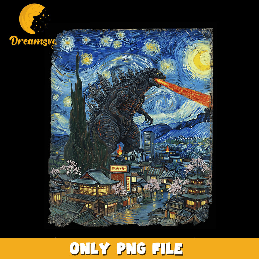 Godzilla Starry Night Kaiju Van Gogh Japan PNG, Monster, Art PNG