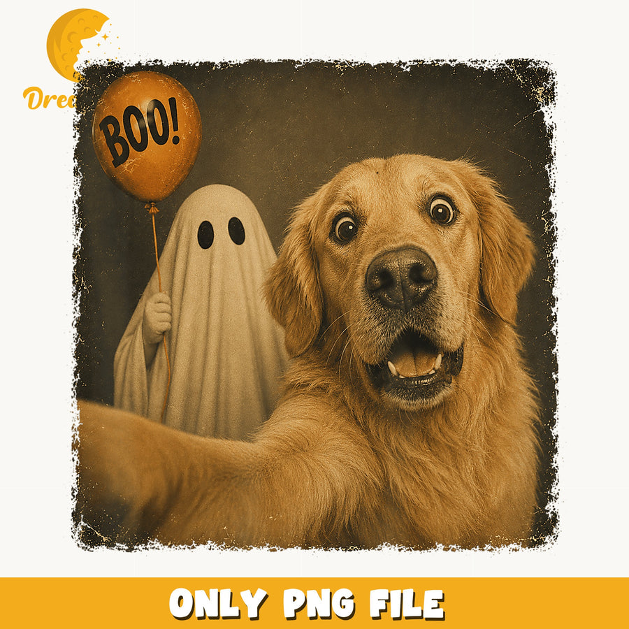 Golden Retriever Ghost Selfie Halloween PNG, Boo Dog, Halloween PNG