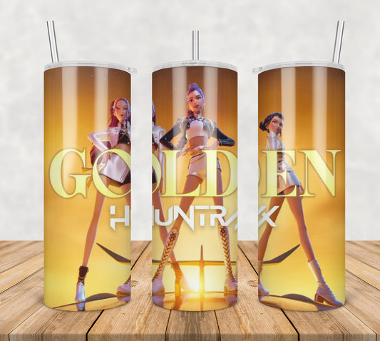 Golden huntrix tumbler png, golden huntrix kpop tumbler png, huntrix tumbler png
