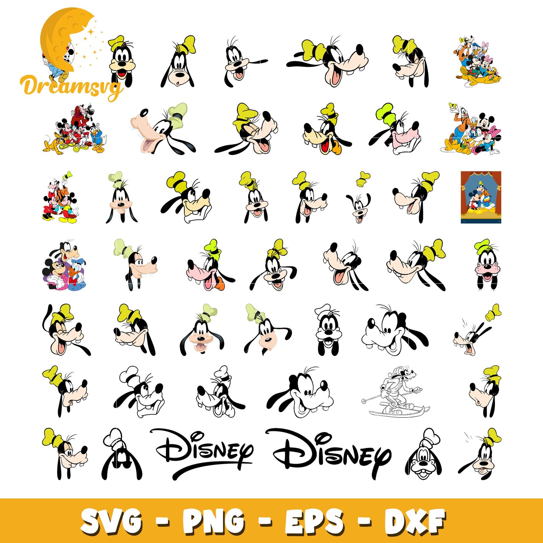 Disney goofy dog head bundle svg, goofy the dog disney​ svg