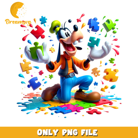 Goofy Playing with Colorful Puzzle Pieces PNG Image
