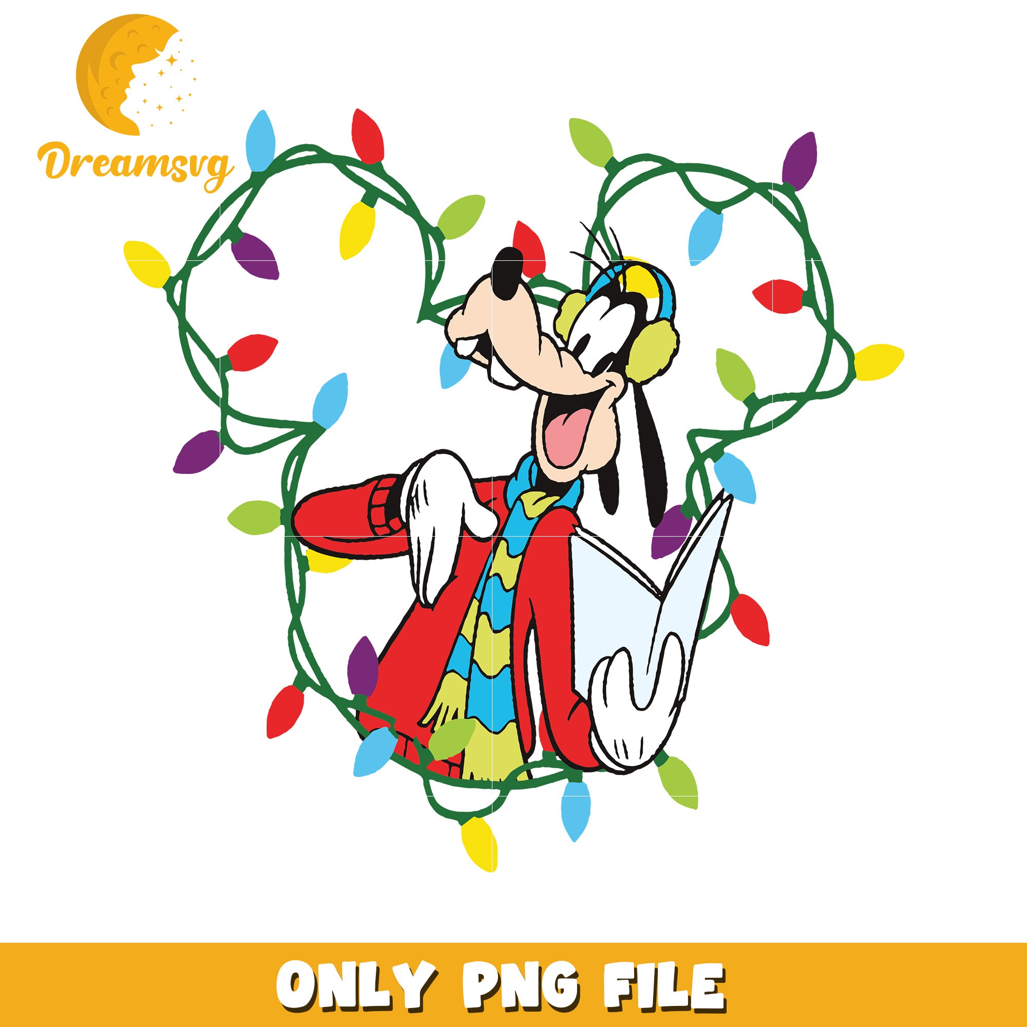 Goofy christmas png, christmas decor png, disney lights png
