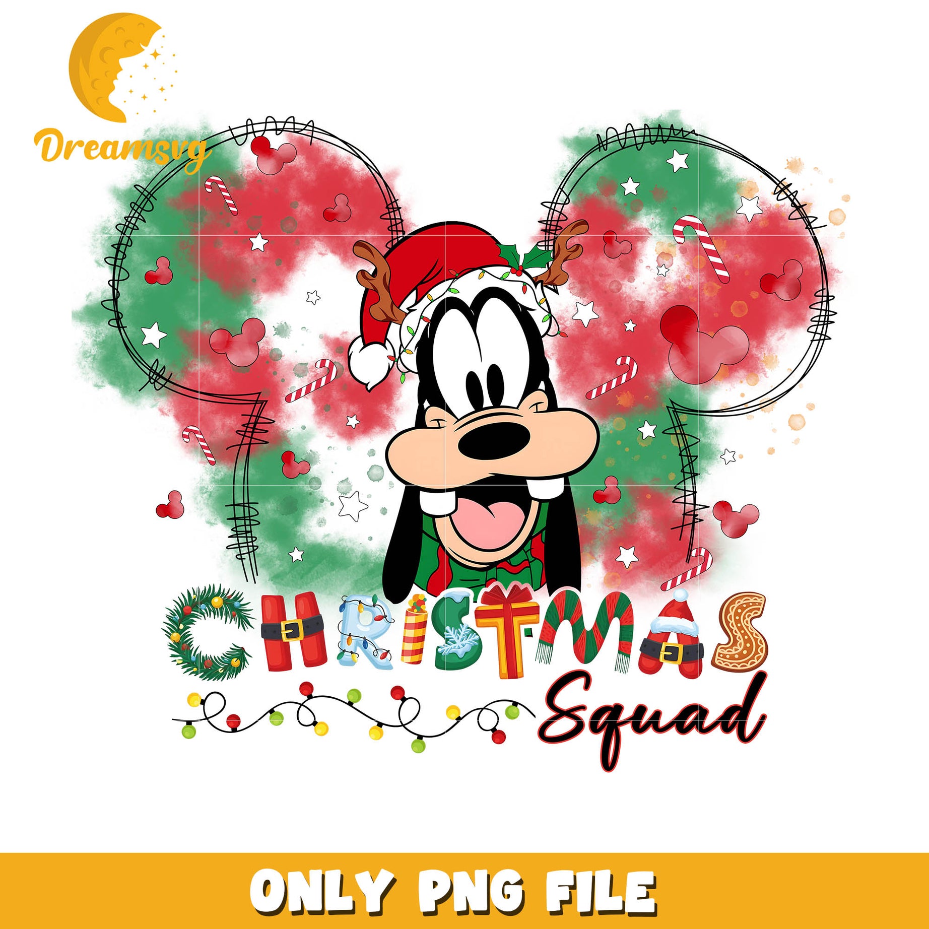 Goofy dog christmas squad png, mickey mouse head outline​ png