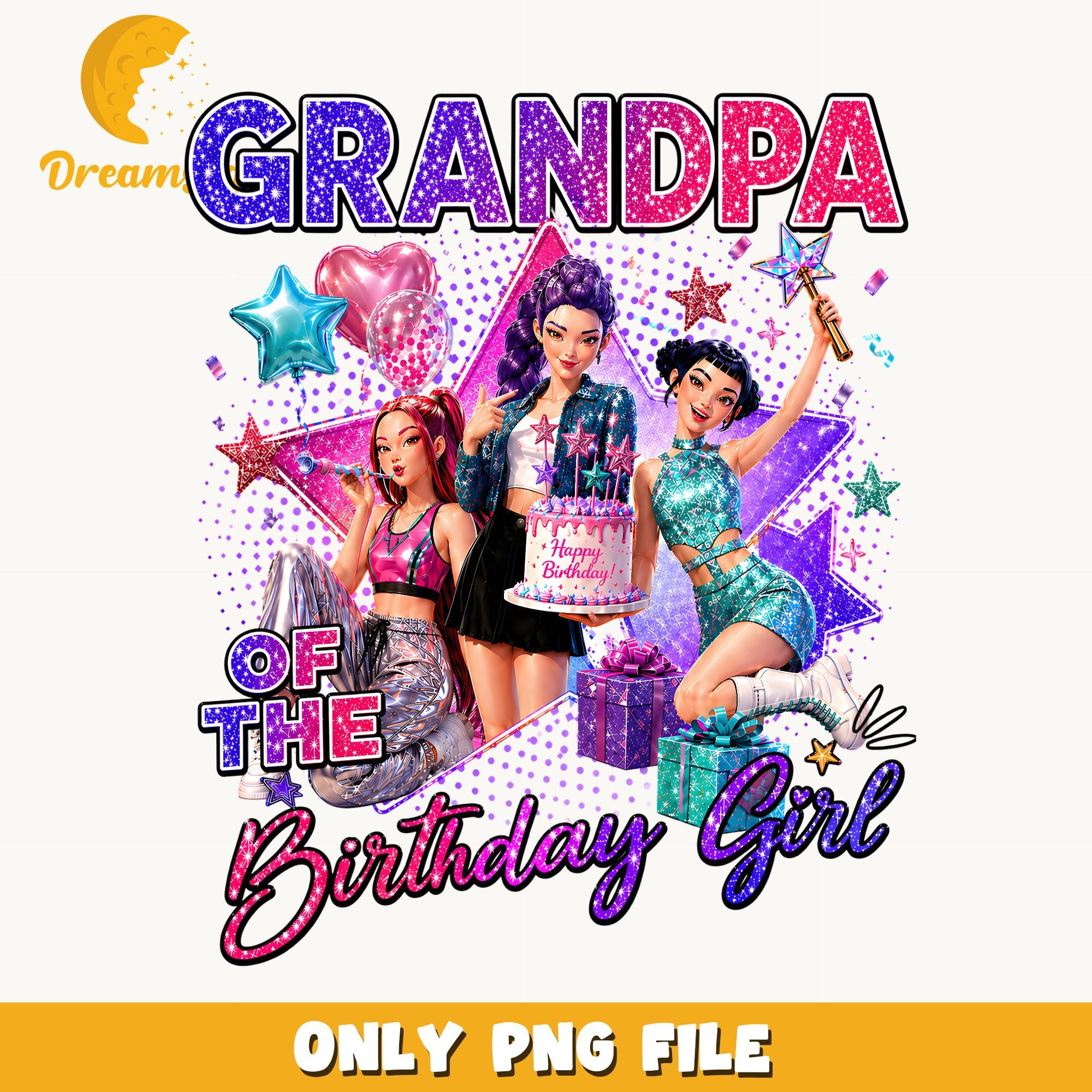 Grandpa Of The Birthday Girl PNG, Fashion Girl Birthday PNG, Party PNG