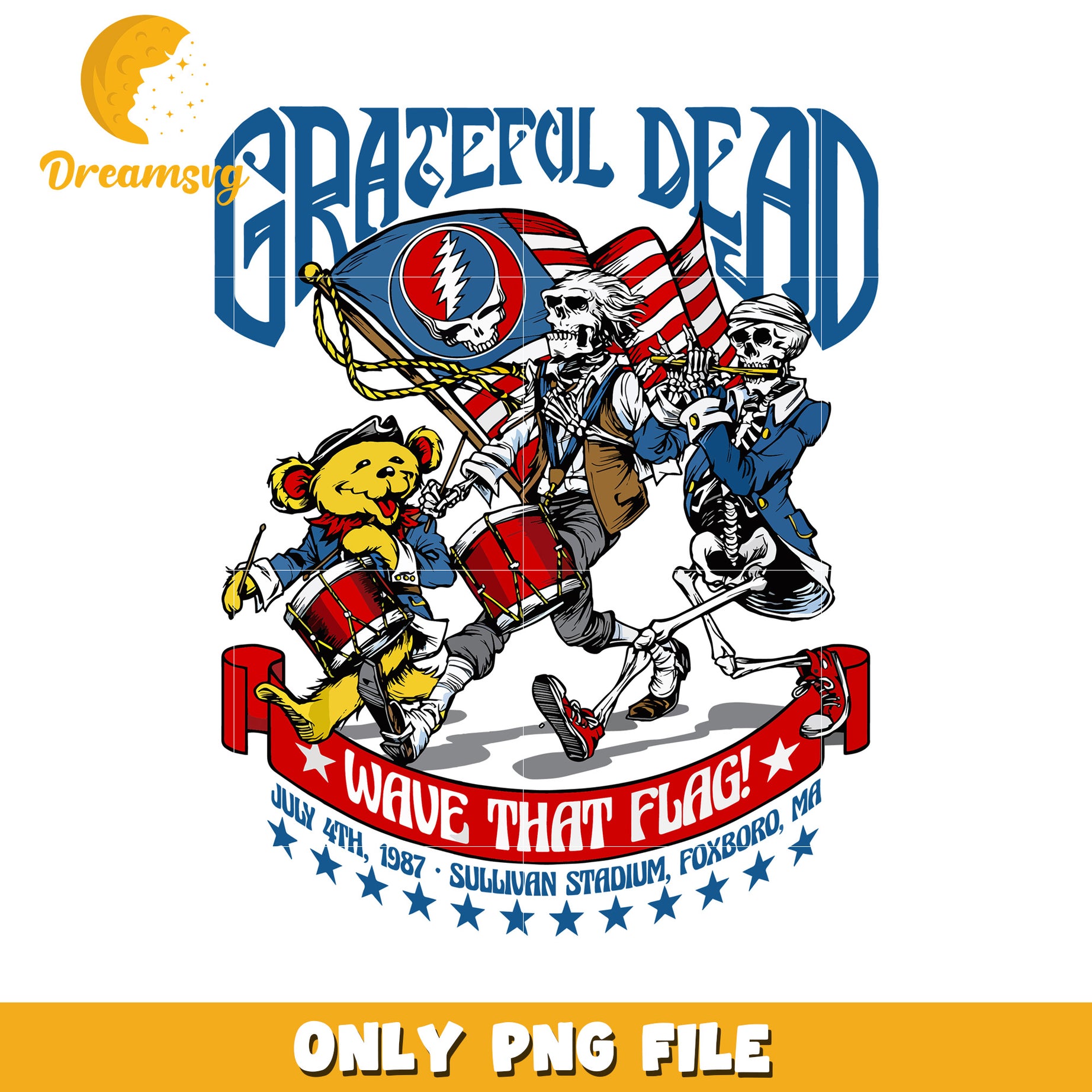 Grateful dead wave that flag png, band inspired design png, red white and blue png