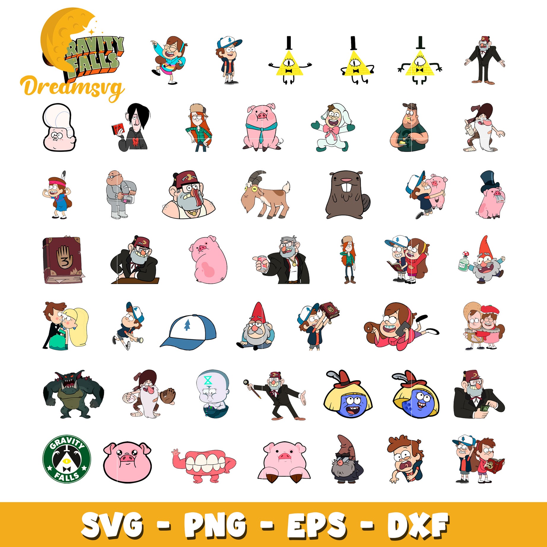 Gravity falls cartoon bundle svg, gravity falls characters​ svg