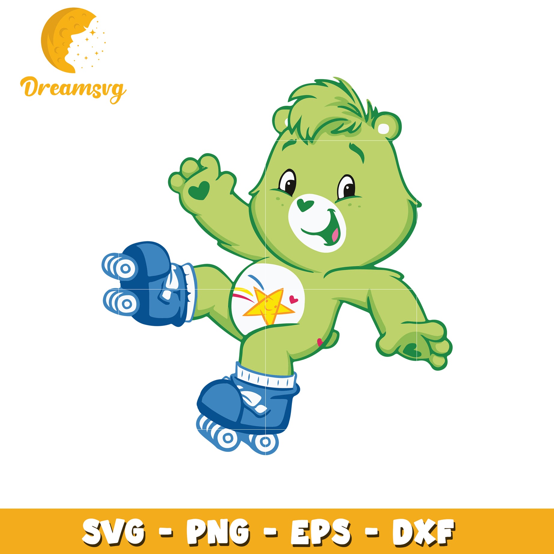 Green Care Bear Roller Skating SVG PNG EPS DXF