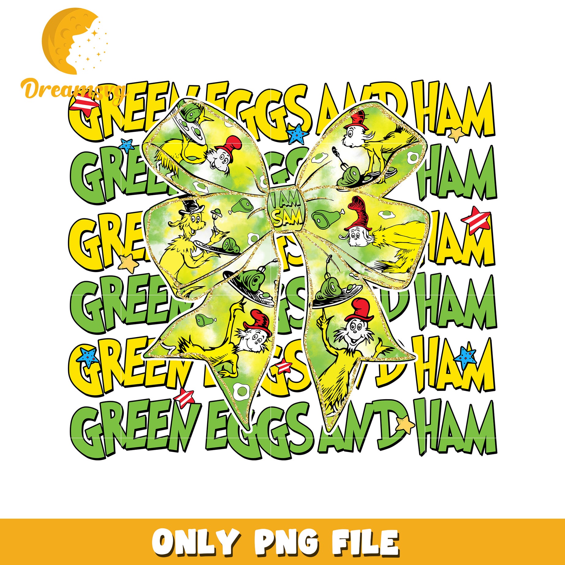 Green Eggs and Ham Themed Bow PNG Digital Download File