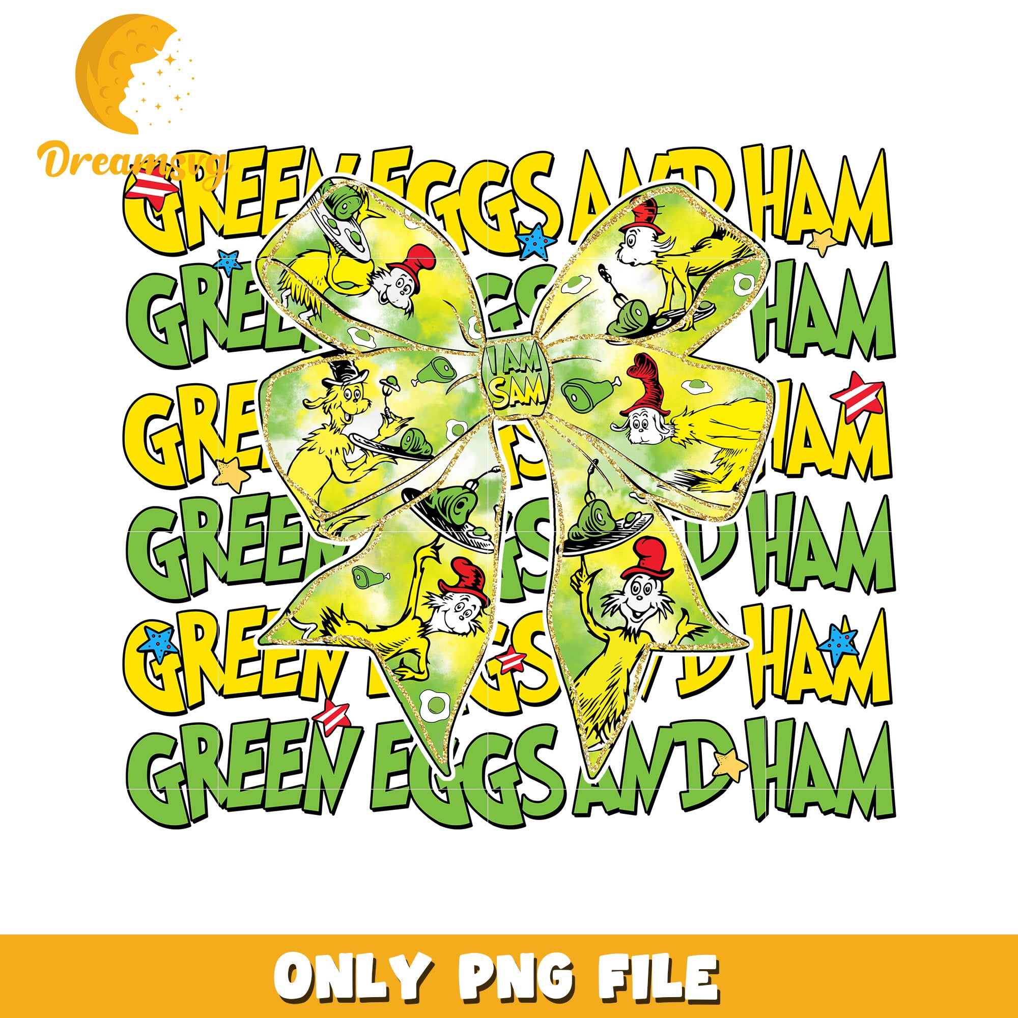 Green Eggs and Ham Themed Bow PNG Digital Download File