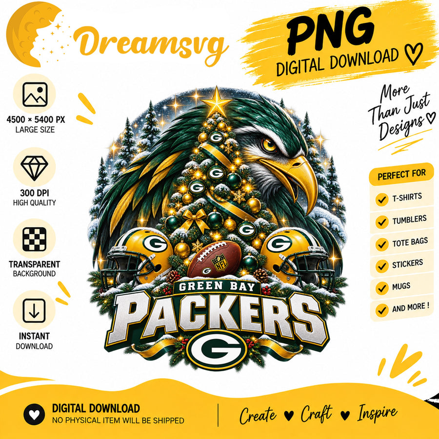 Green Bay Packers Christmas PNG, Eagle Holiday Tree Clipart
