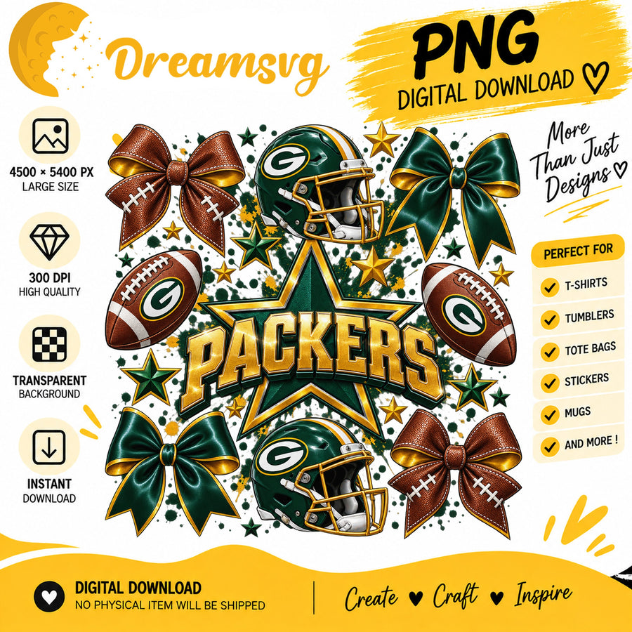Green Bay Packers Coquette Bow Football Helmet Stars PNG