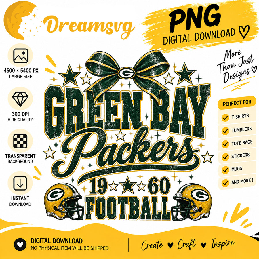 Green Bay Packers Coquette Bow NFL Football 1960 PNG