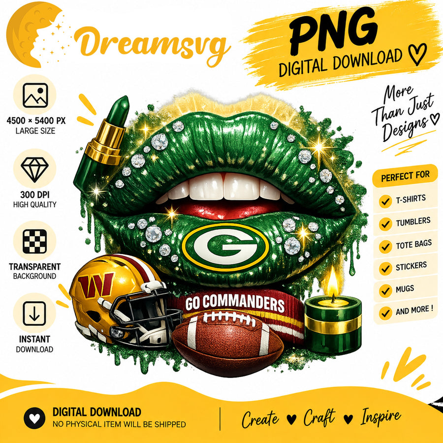 Green Bay Packers Dripping Lips PNG, Quote Clipart Design
