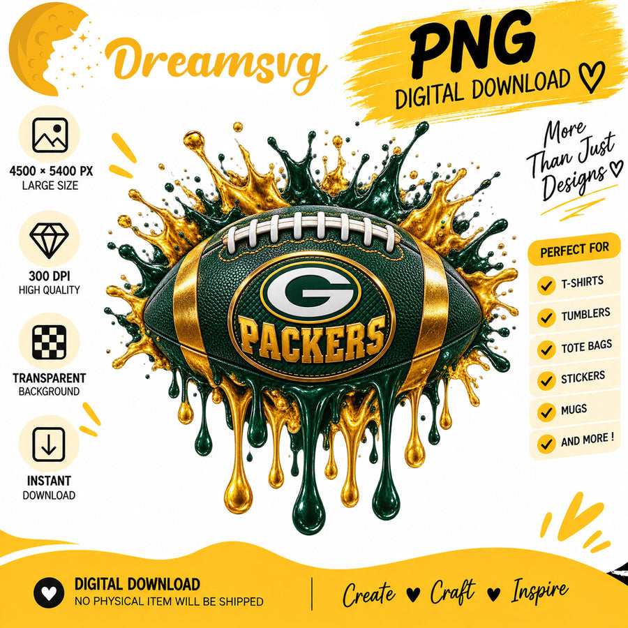 Green Bay Packers Dripping Paint Splash Football PNG