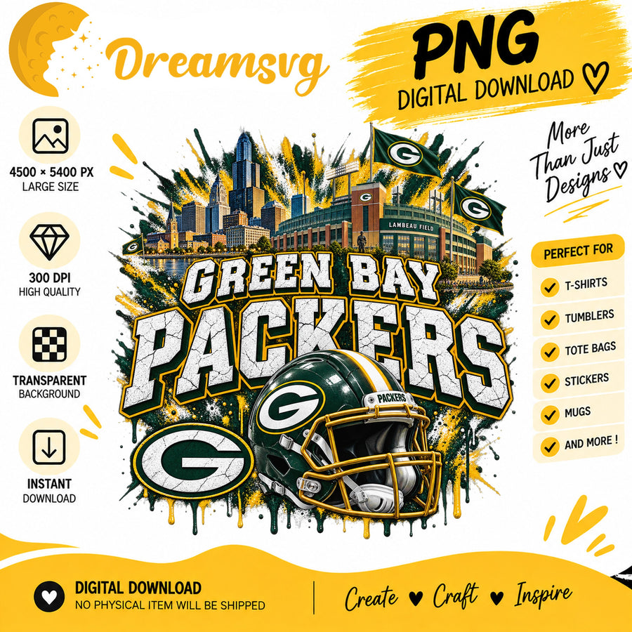 Green Bay Packers Grunge Football City Skyline Stadium PNG