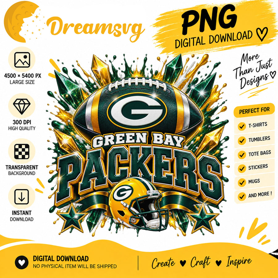 Green Bay Packers NFL Football Helmet Crystal Splash PNG