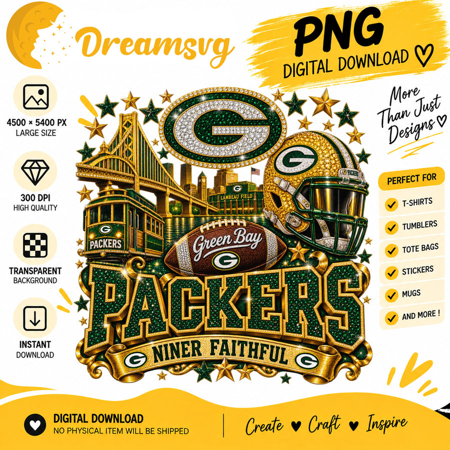 Green Bay Packers Niner Faithful Glitter Football City PNG
