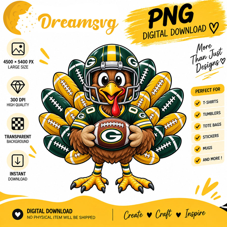 Green Bay Packers Turkey Thanksgiving Football Fan PNG