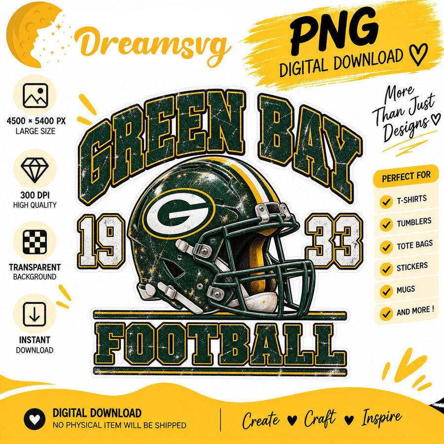 Green Bay Packers Vintage Grunge Football Helmet 1933 PNG