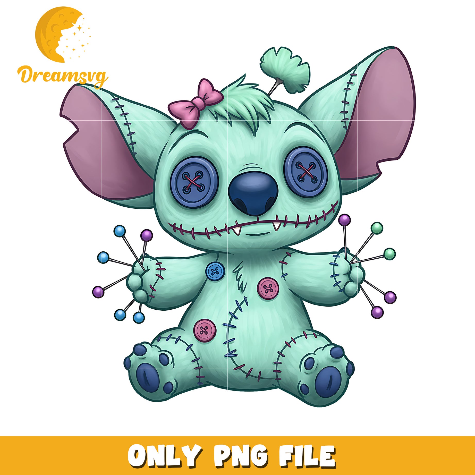Green doll stitch png, spirit halloween png, halloween stitch png