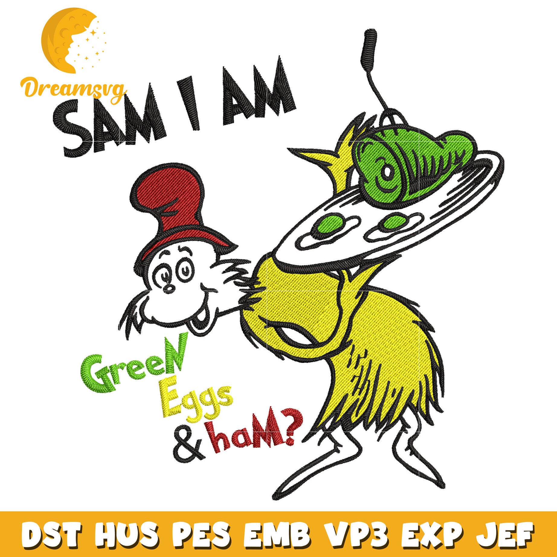 Green Eggs and Ham embroidery design