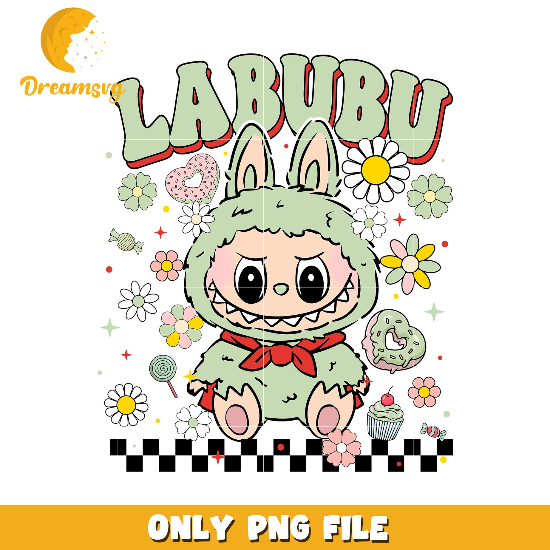 Green flowers labubu png, labubu characters​ png, labubu wallpaper png