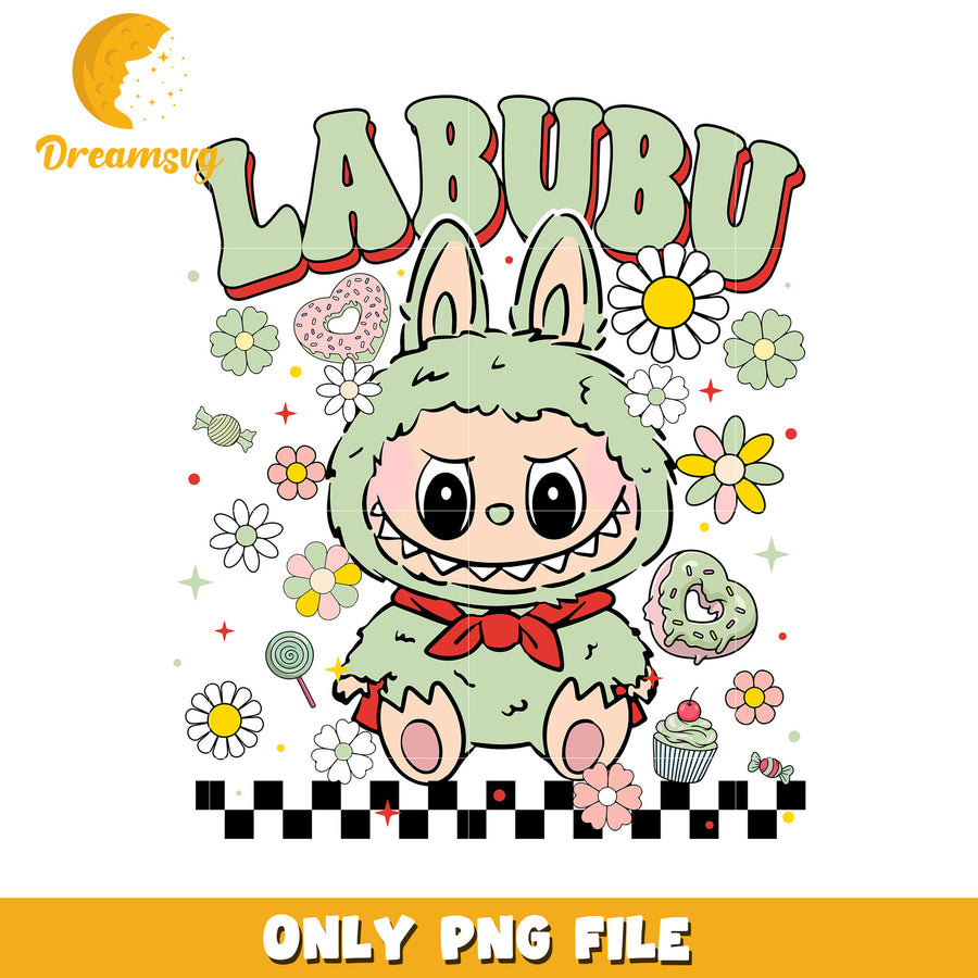 Green flowers labubu png, labubu characters​ png, labubu wallpaper png