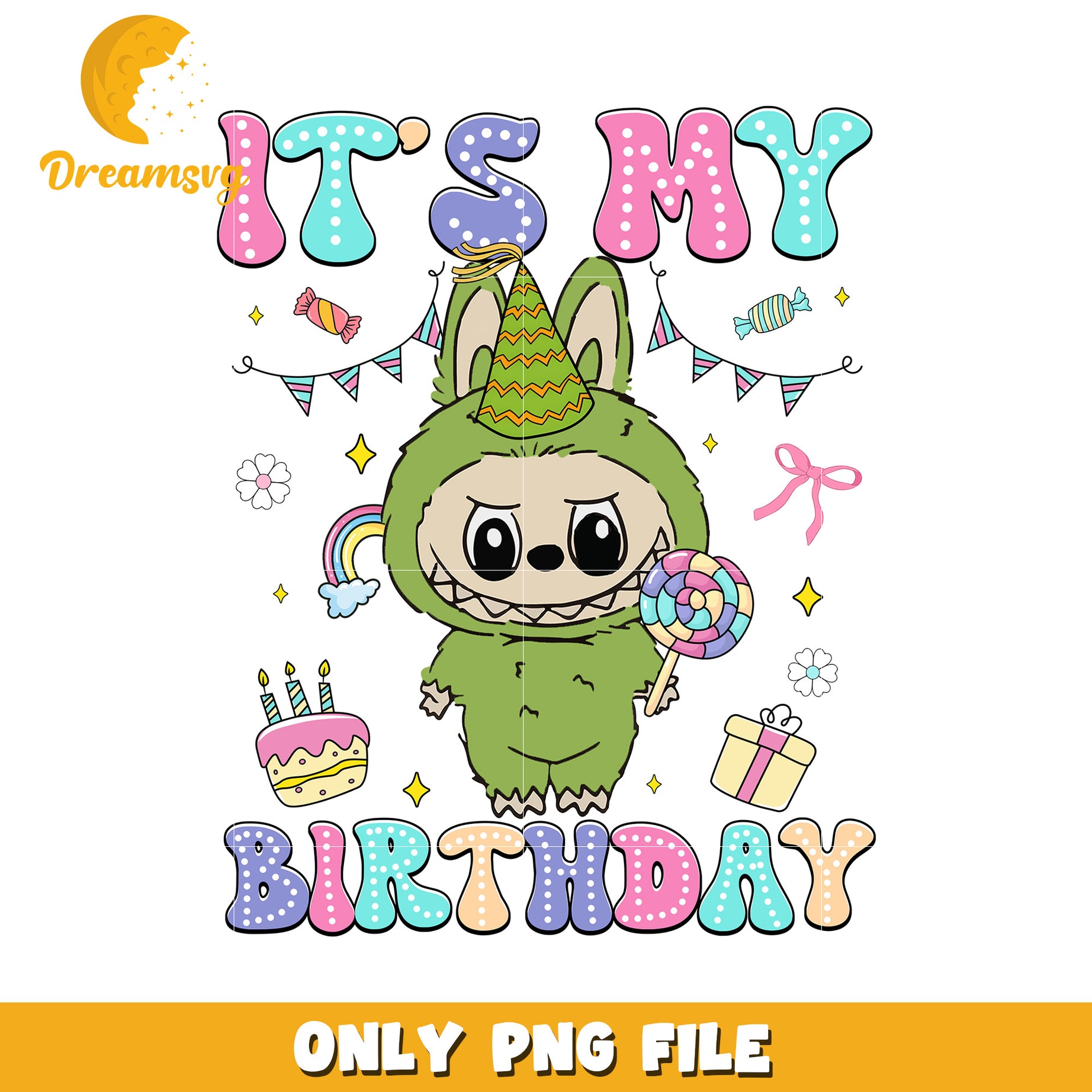 Green it's my birthday png, labubu candy png, labubu toys png