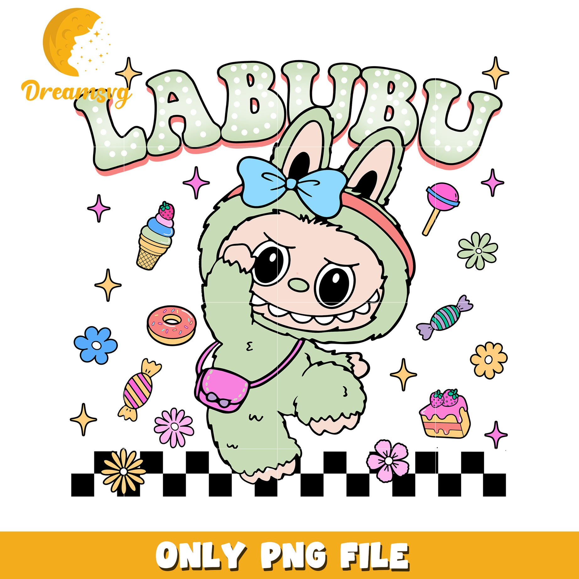 Green labubu design png, cute labubu​ png, labubu cartoon​ png