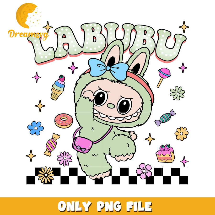 Green labubu design png, cute labubu​ png, labubu cartoon​ png
