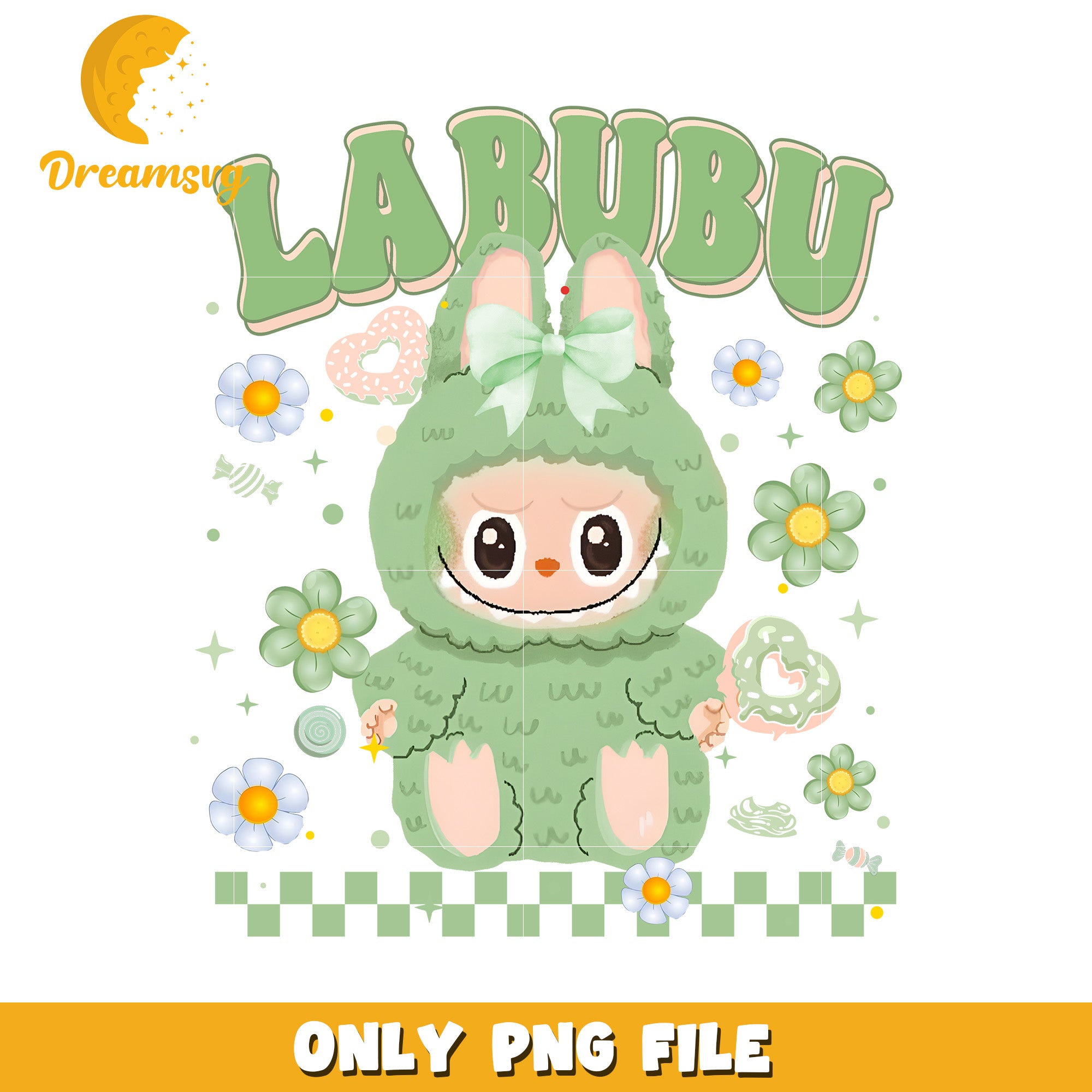 Green labubu design with flowers png, labubu blind box png, labubu pri ...