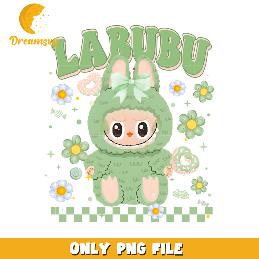 Green labubu design with flowers png, labubu blind box​ png, labubu price png