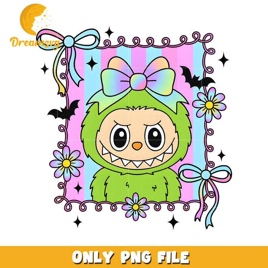 Green labubu picture frame png, funny labubu png, labubu cartoons png