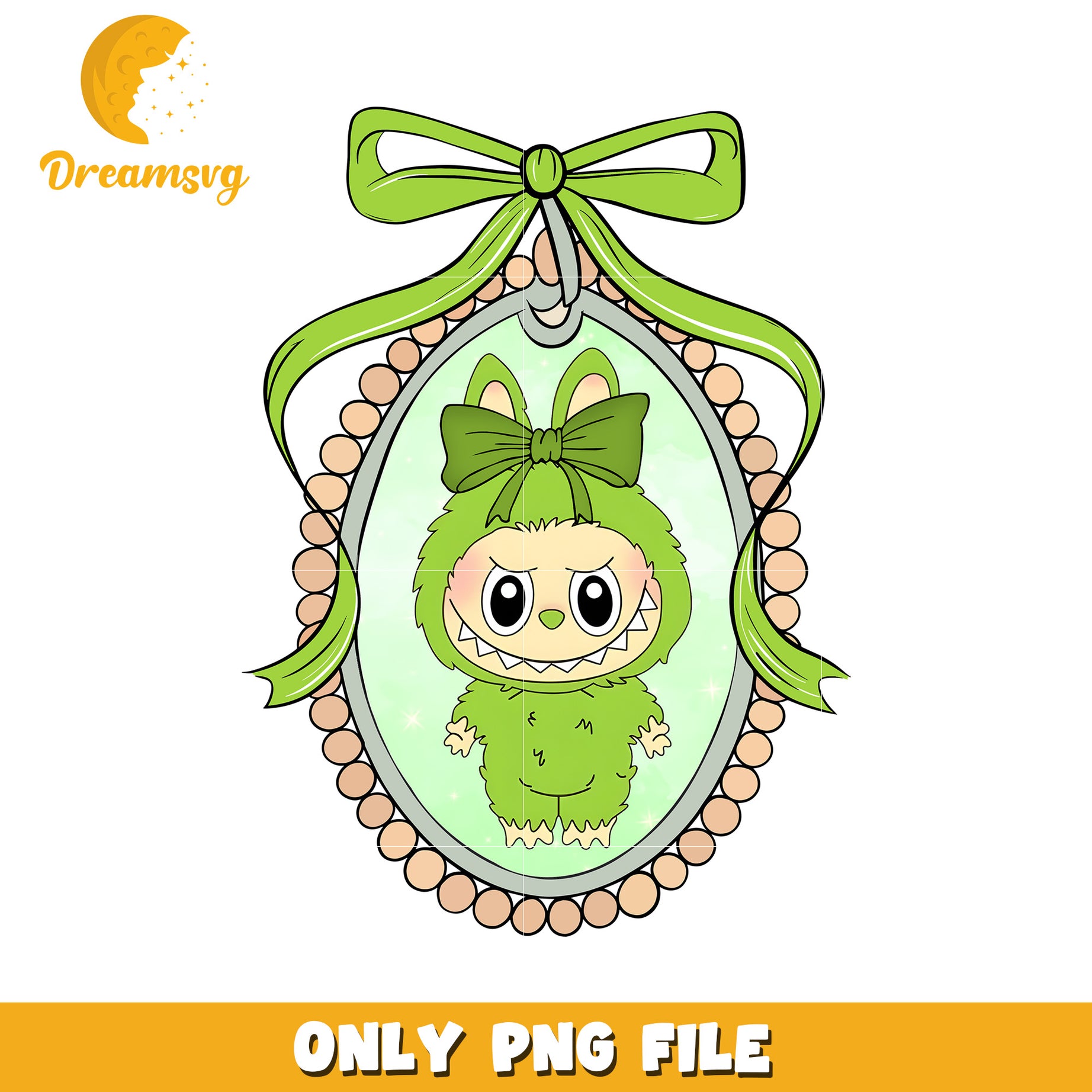Green labubu picture frame png, popmart labubu​ png, labubu art​ png
