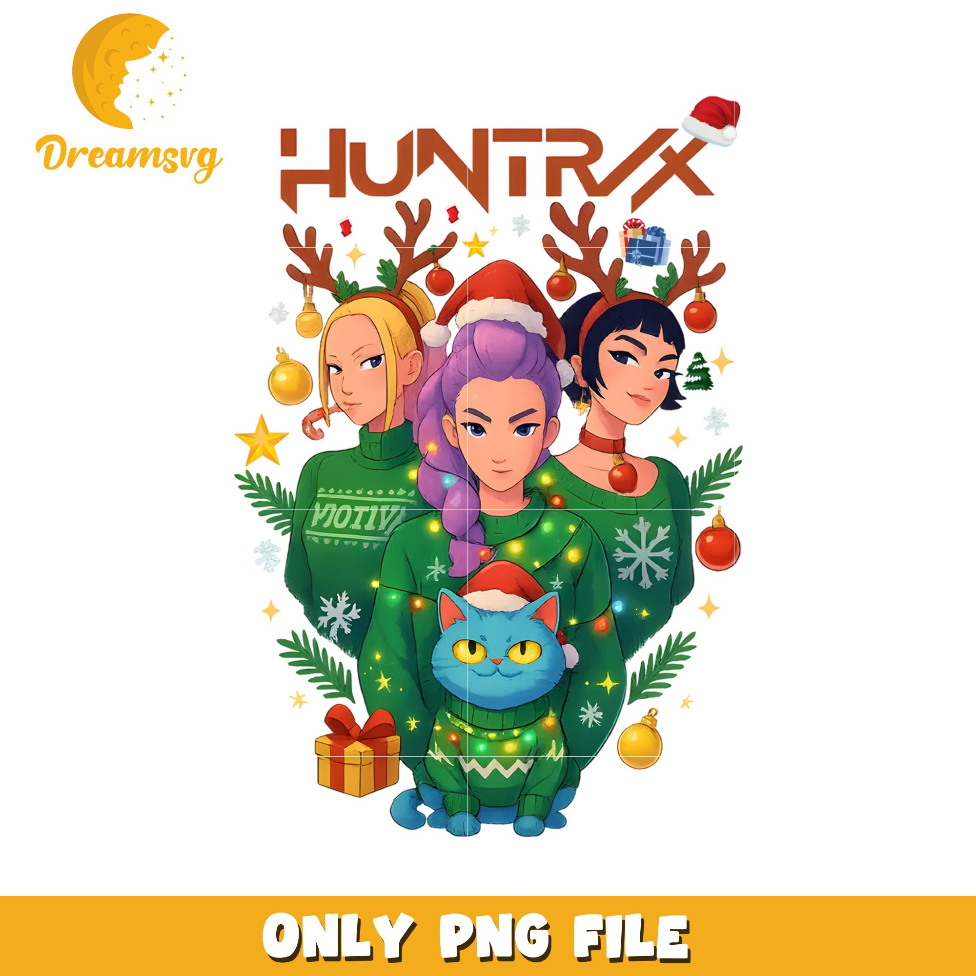 Green shirt huntrix girls png, kpop huntrix png, white christmas png