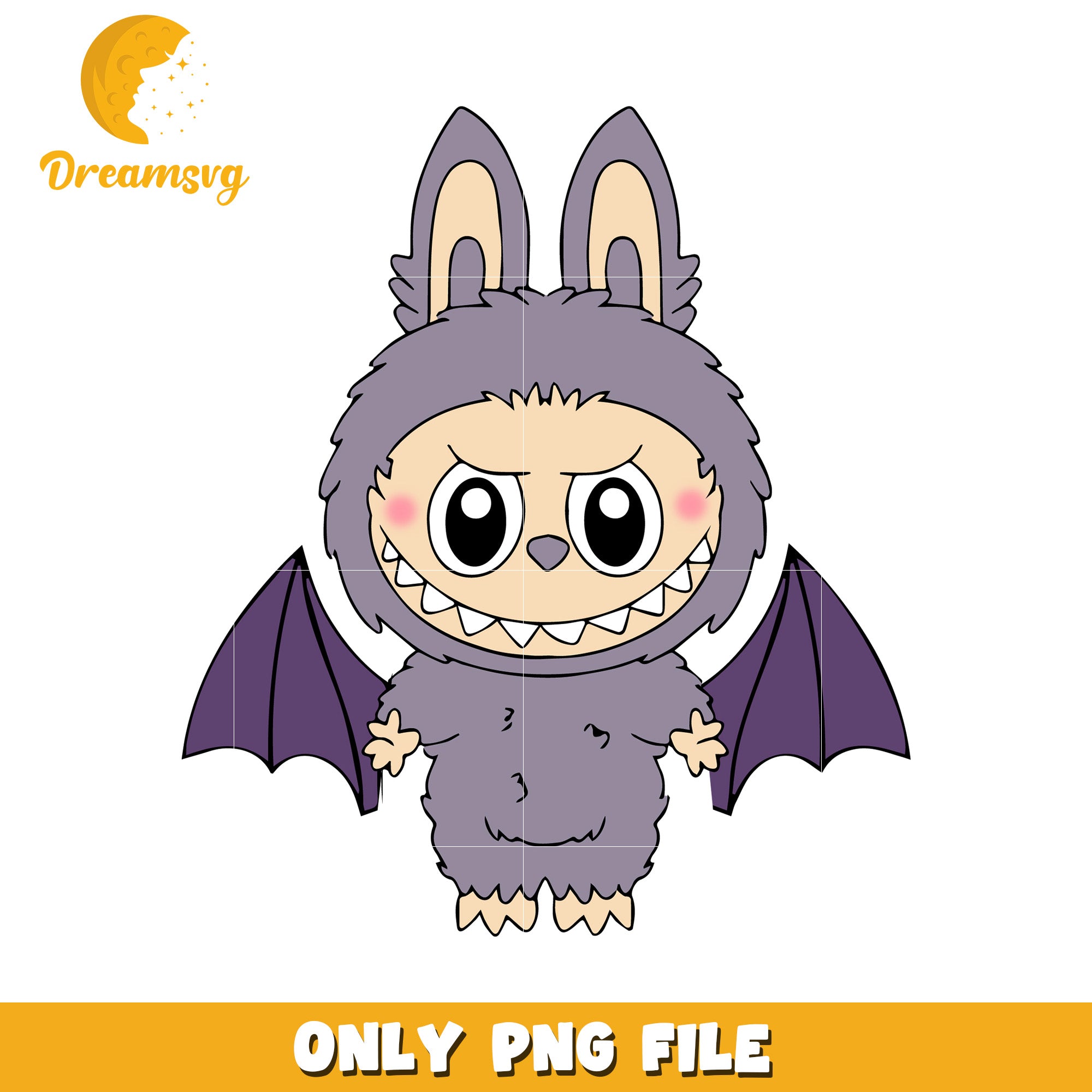Grey bat labubu design png, halloween labubu png, halloween pumpkin png