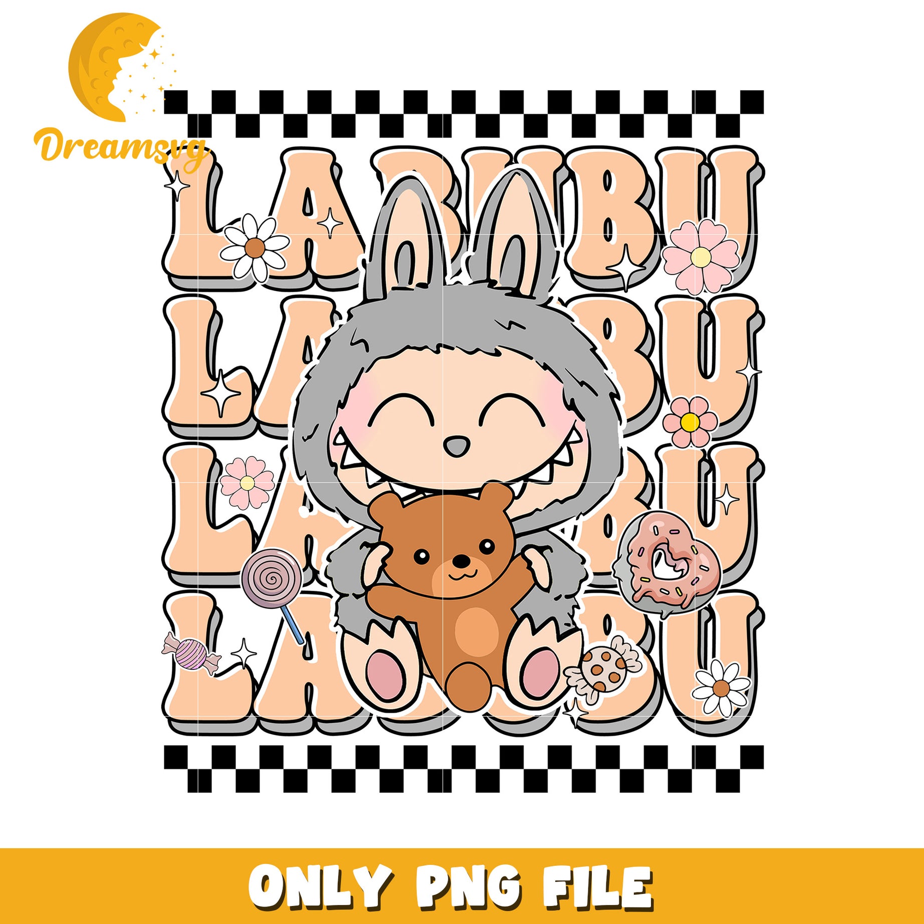 Grey labubu design  png, all popmart characters​ png, labubu art​ png