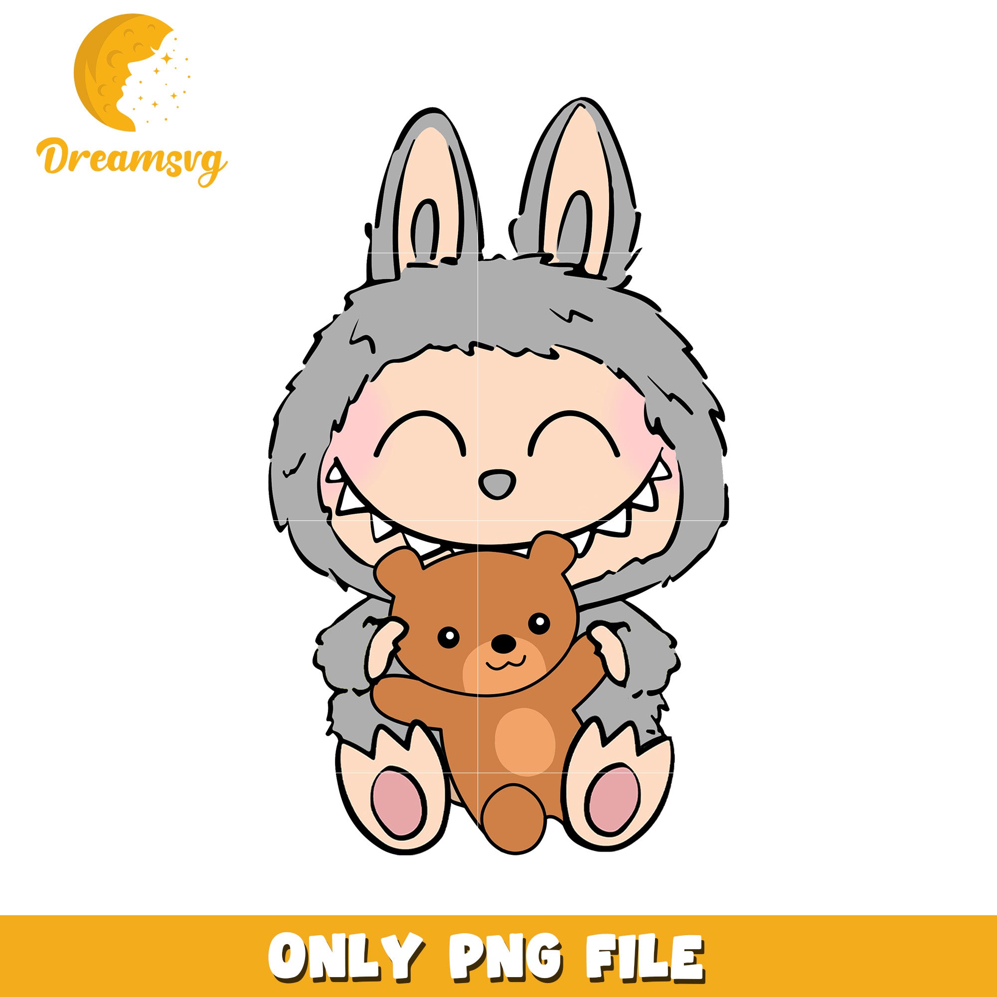 Grey labubu design png, cute labubu​ png, labubu cartoon​ png