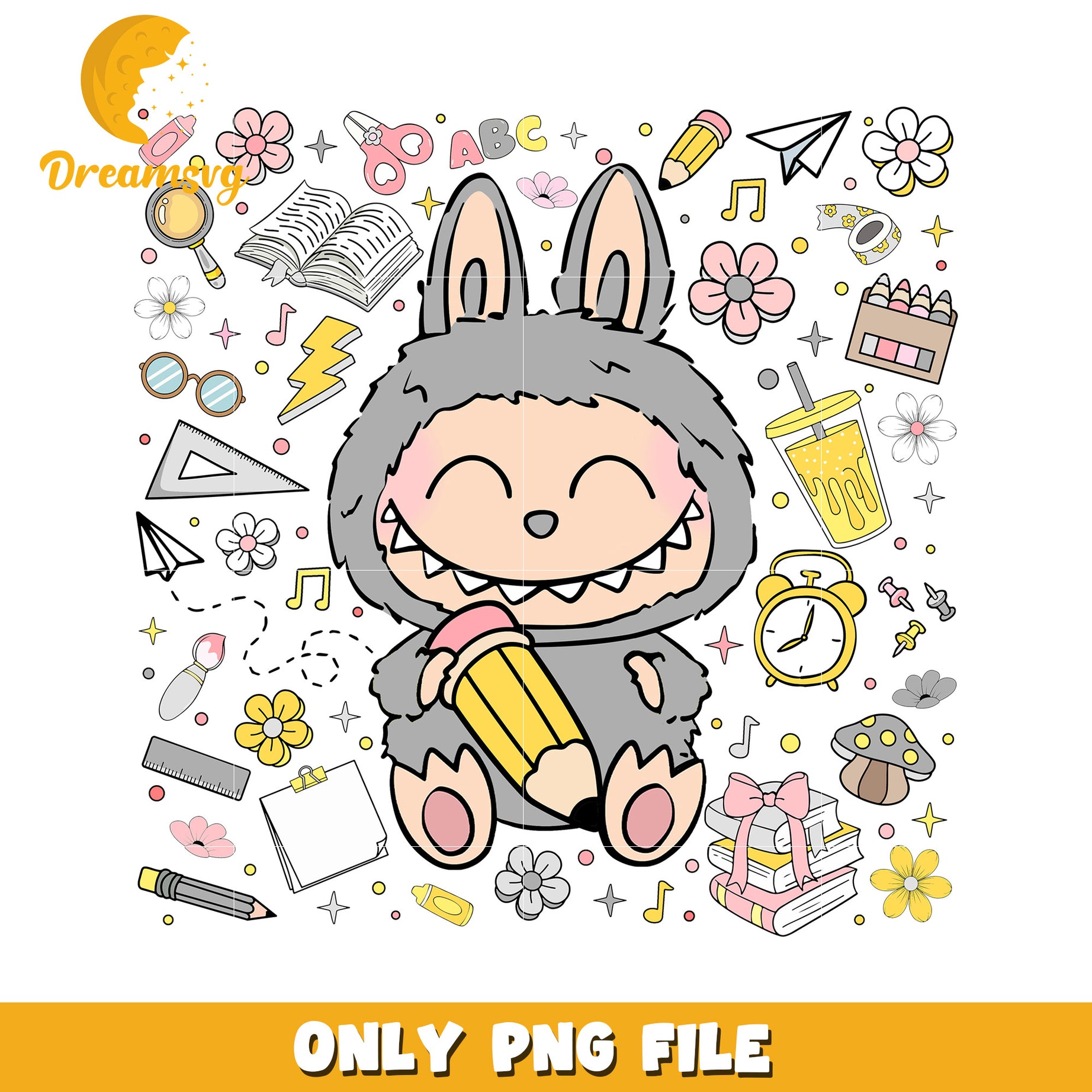 Grey labubu design png, have a seat labubu​ png, labubu doll png