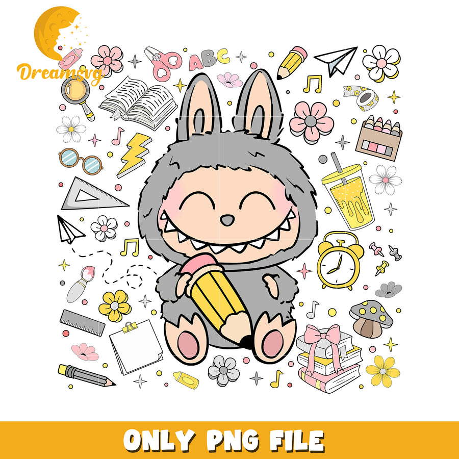 Grey labubu design png, have a seat labubu​ png, labubu doll png