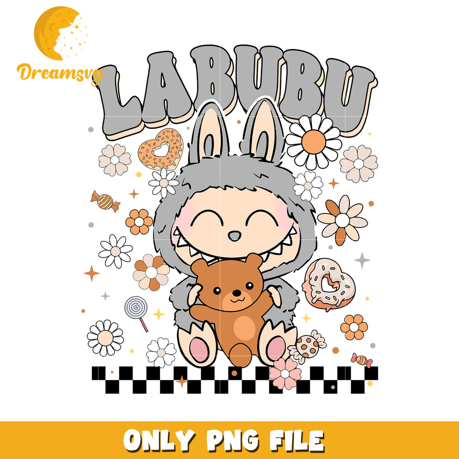 Grey labubu design with flowers png, labubu blind box​ png, labubu price png
