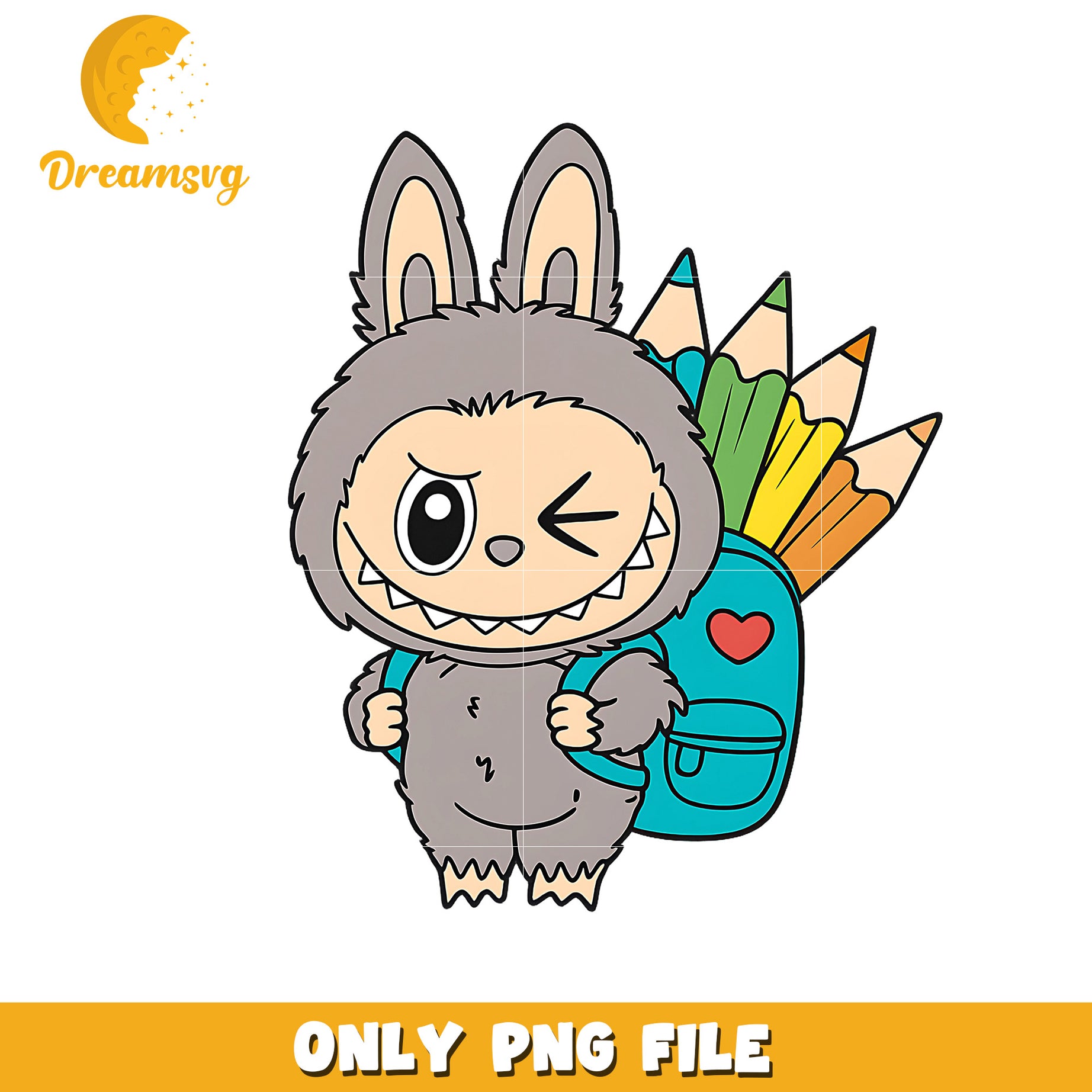Grey labubu go to school png, labubu clothes​ png, labubu macaron png